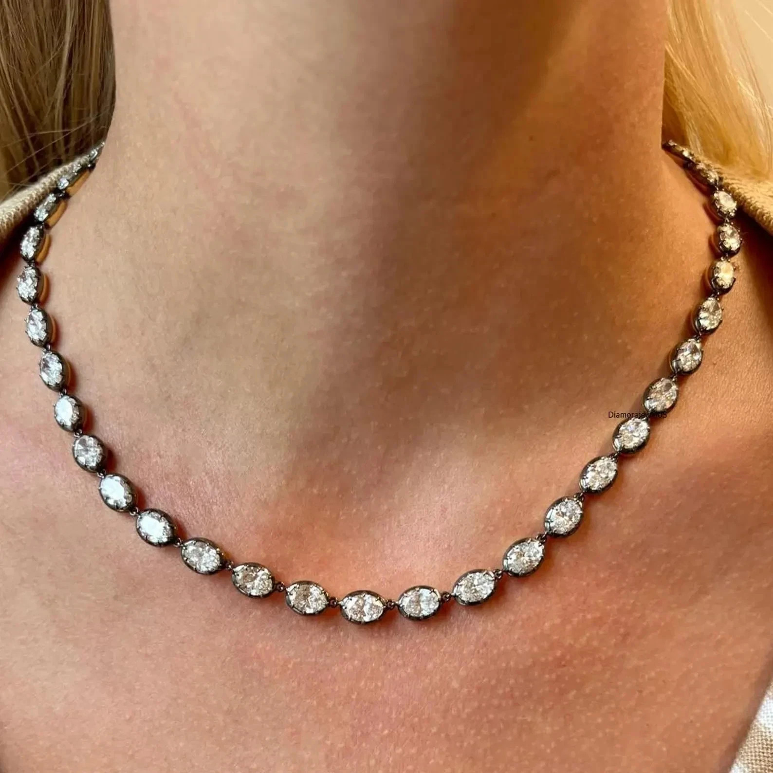 6x4 mm Oval Cut Diamond Tennis Necklace in 14K Black Gold Over For Men\'s in 20\