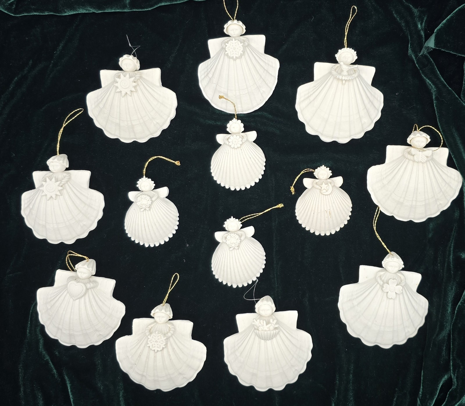 Margaret Furlong Porcelain Angel Ornaments Lot of 13 Bisque Shell Christmas