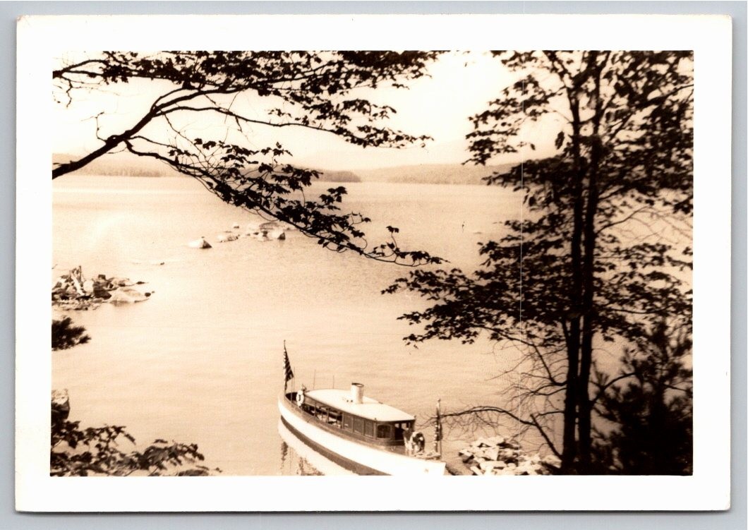 1940 Steamboat Passenger Launch Lake Shore Maine Vintage B&W Photo Snapshot