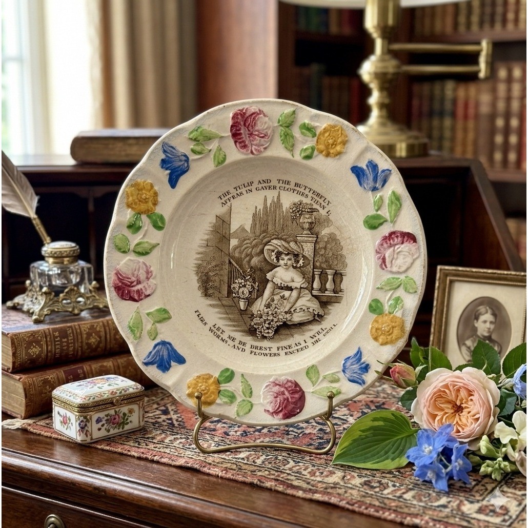 Antique Staffordshire 1830\'s Era Nursery Plate Issac Watt\'s Poem Early Victorian Antique Staffordshire 1830\'s Era Nursery Plate Issac Watt\'s Poem Early Victorian