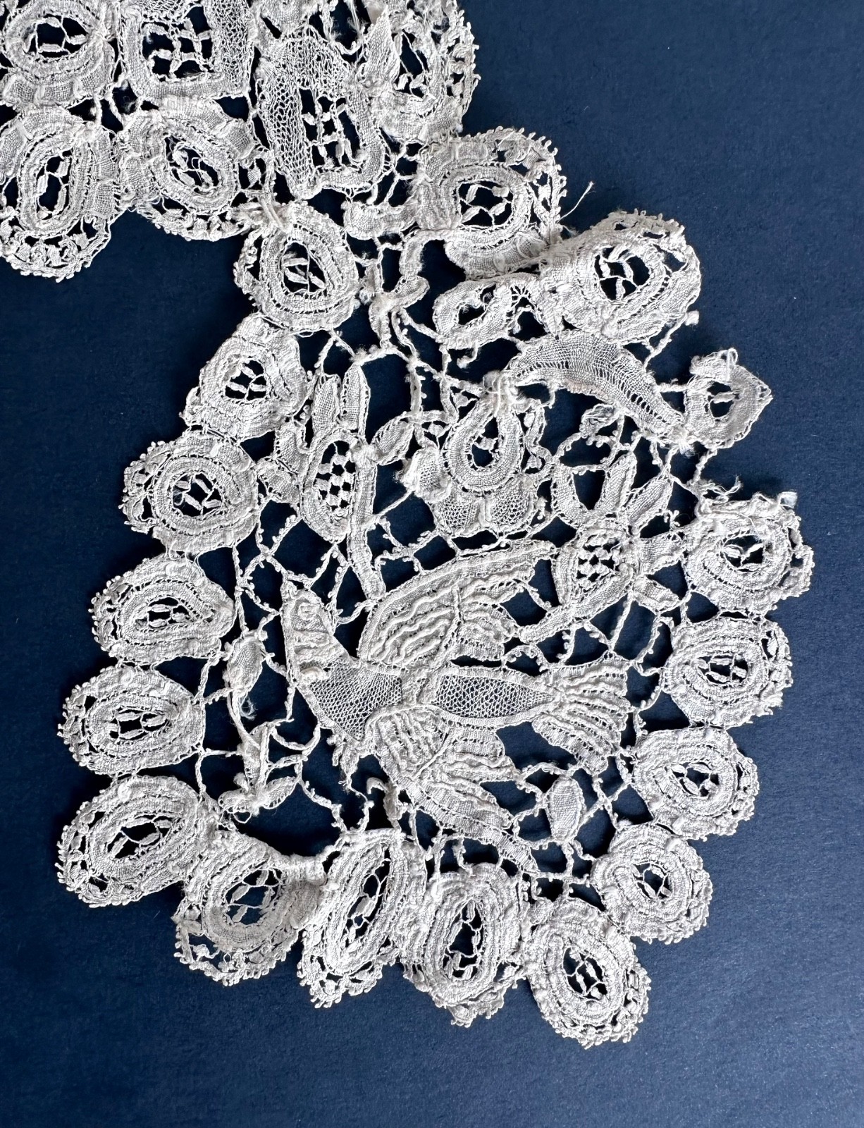 Antique Lace Honiton Bird Half Collar Handmade Bobbin Lace