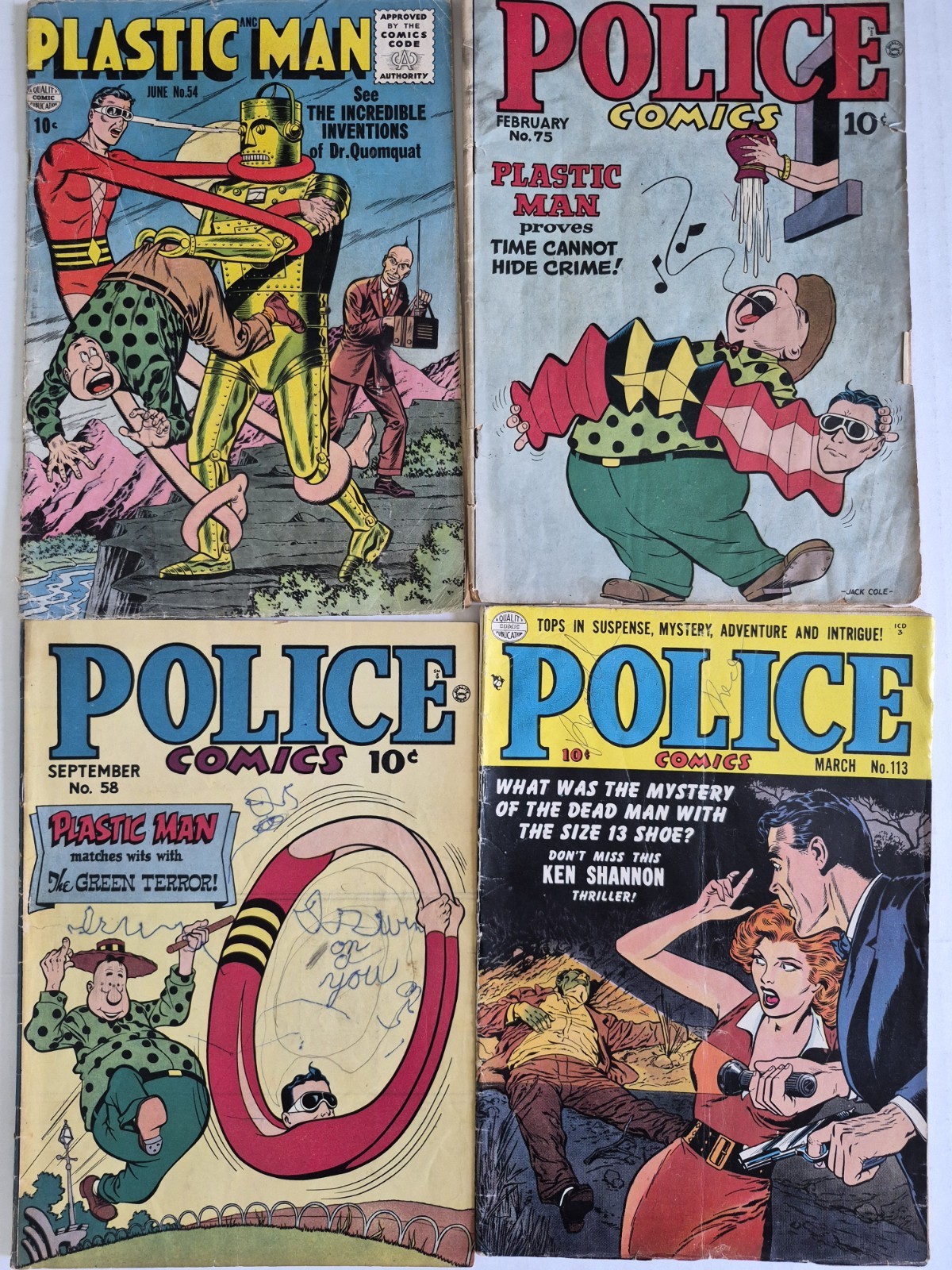 Plastic Man - Police Comics Lot ☆4 #54-113* G/VG Quality 1955 Precode Golden Age