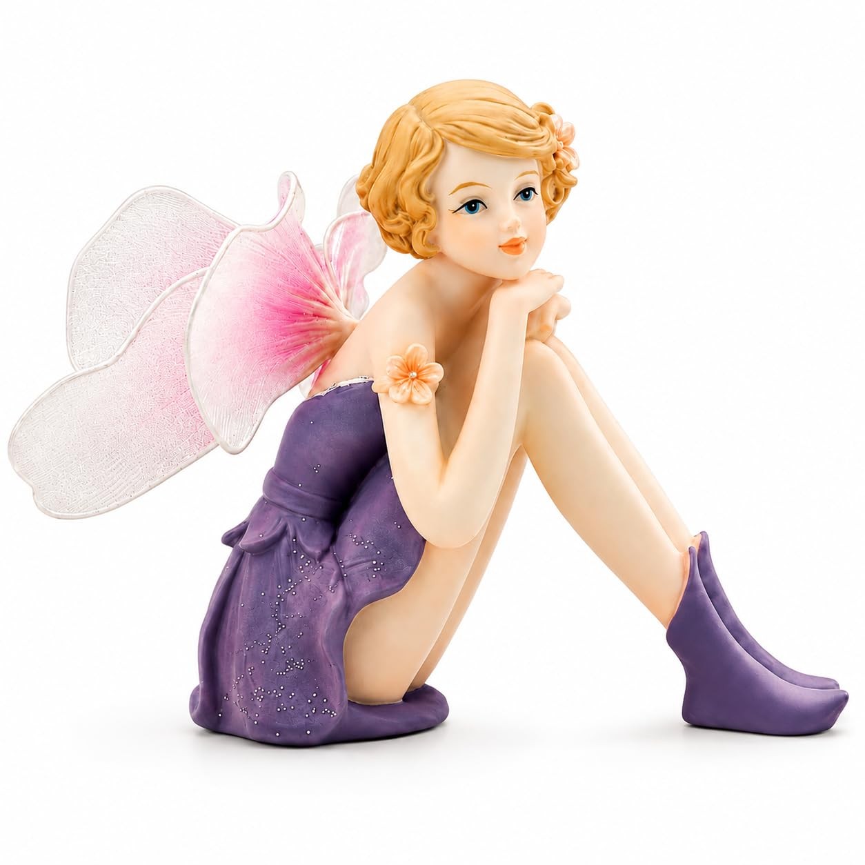 Comfy Hour Flower Fairy Figurine, Pastel Violet Dress, Fairyland Decor Comfy Hour Flower Fairy Figurine, Pastel Violet Dress, Fairyland Decor