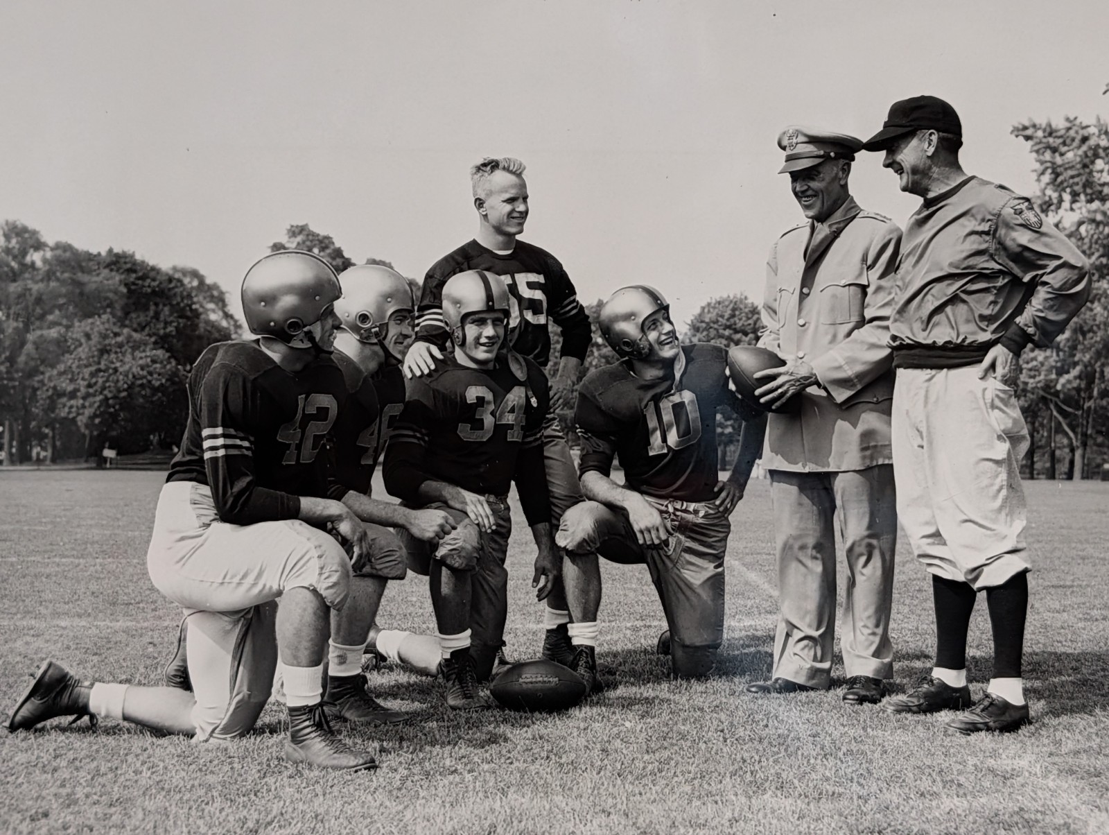 1954 ARMY Black Knights Football Wire Photo Coach Earl Blaik Gen Bryan West Poin