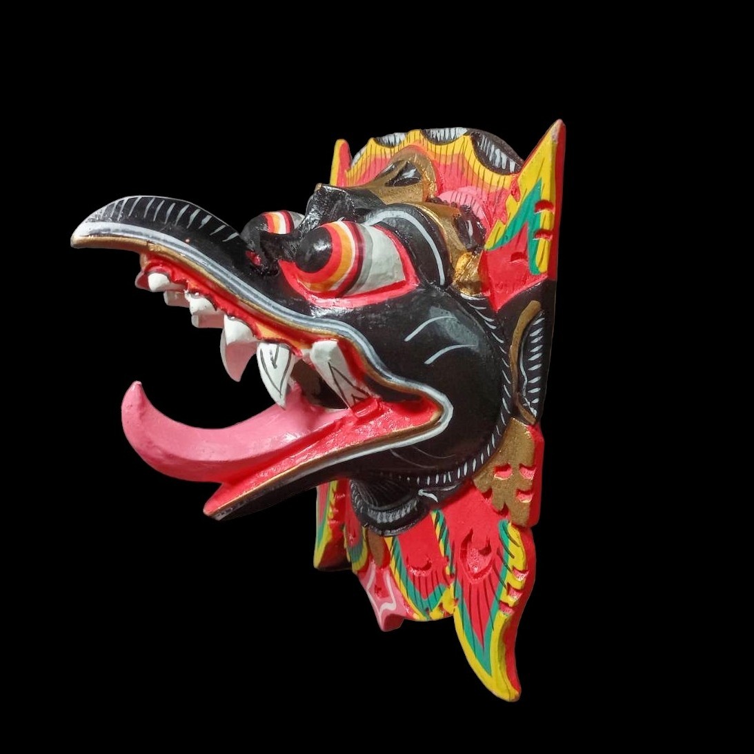 Indonesia Balinese Black Garuda Wood Mask Hinduism Hand Carved Wall Art Hanging 