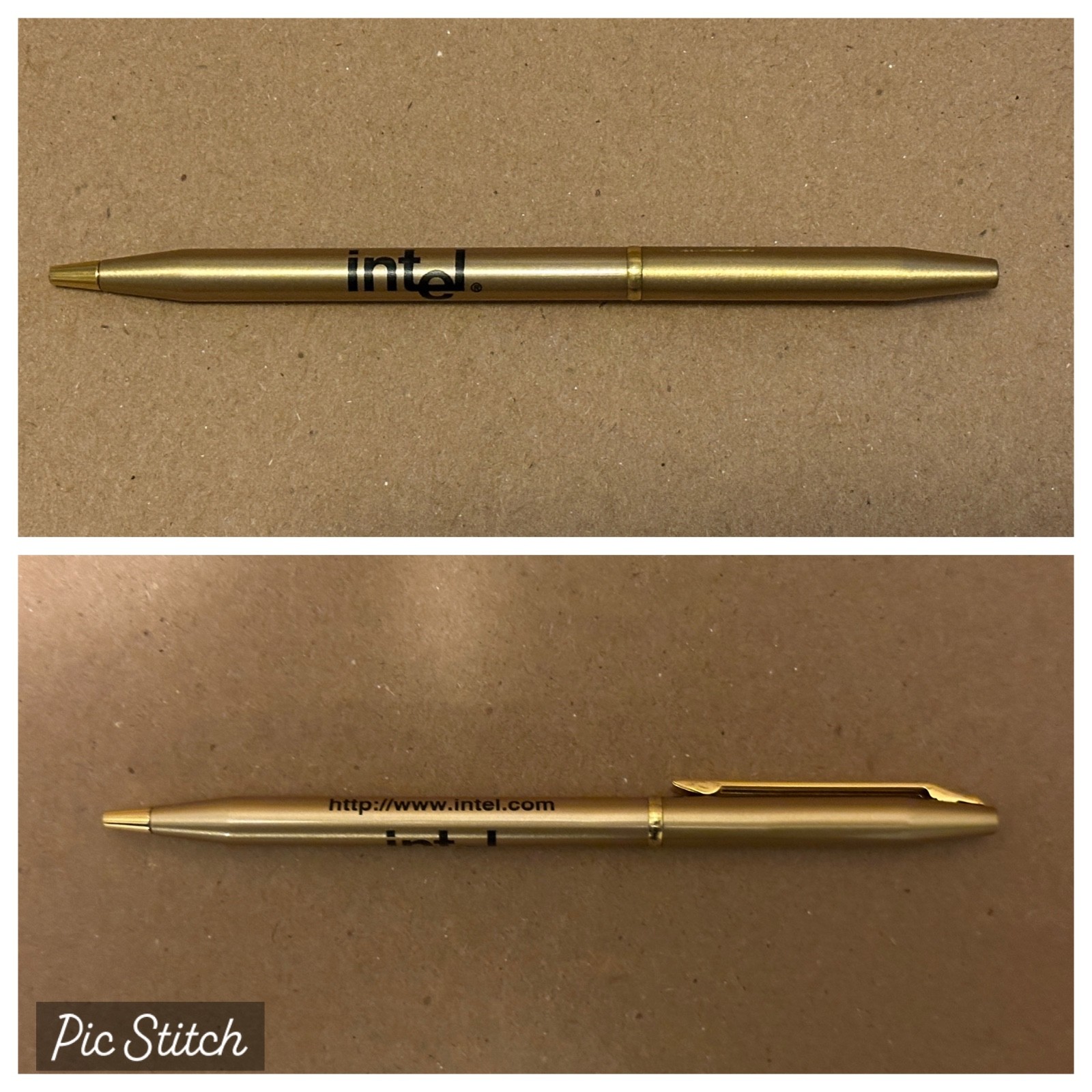 Vintage Intel logo\'d w/URL gold-toned Chromatic pen with original box