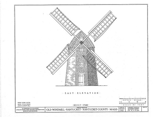 Photo:Nantucket MA Old Windmill 1746 East Elevation HABS Drawing