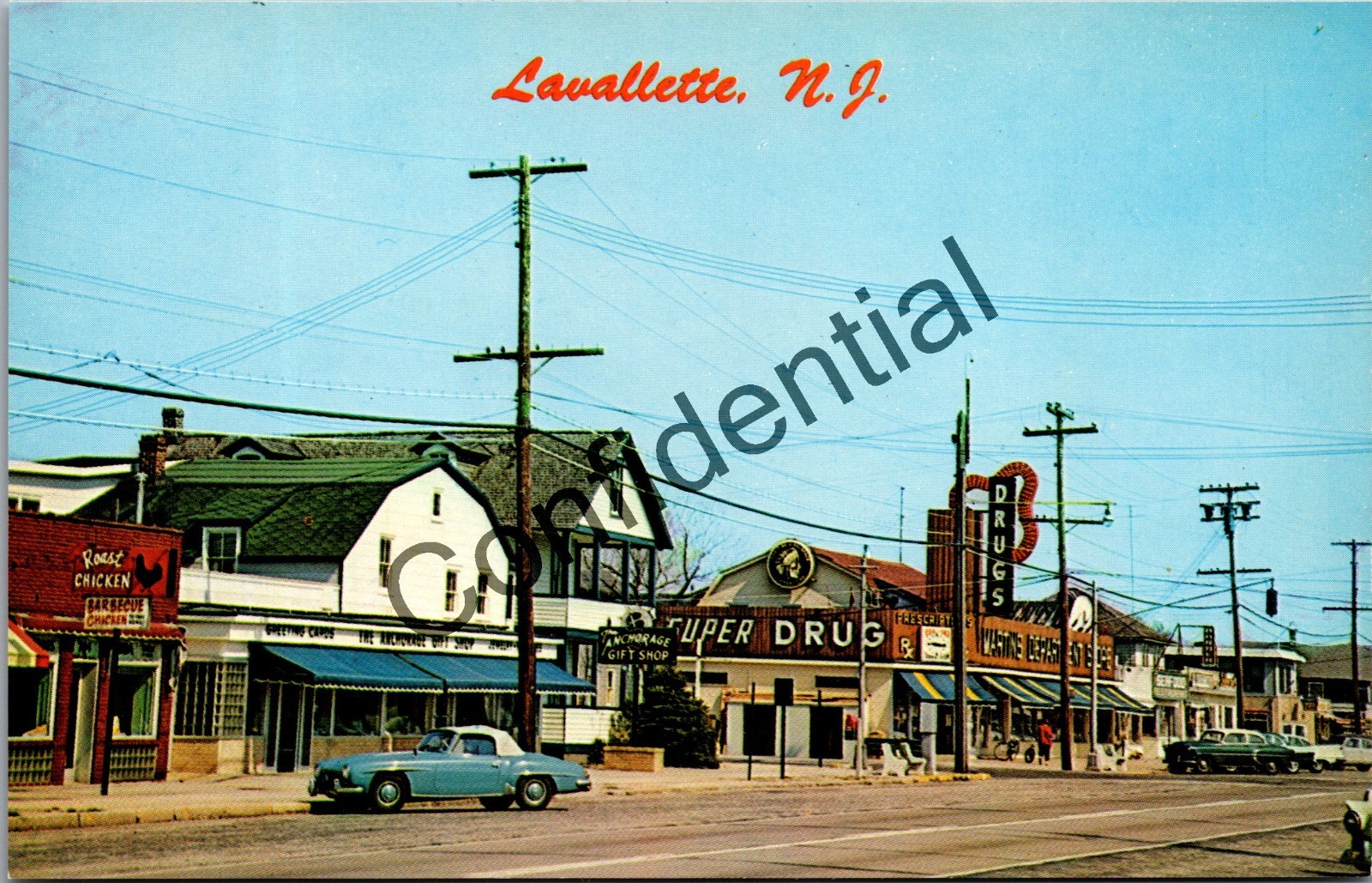 1950s Business District Chicken Drug Store Cars Lavallette NJ Jersey Shore S461