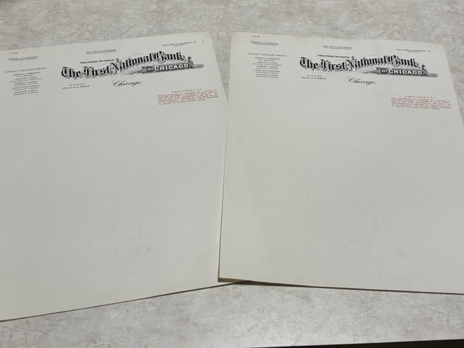 First National Bank Of Chicago Letterhead Paper Lot Of 2 
