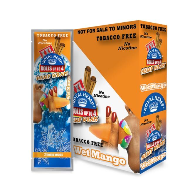 XXL Hemp Rolling Papers Wet Mango Hemparillo (2 Per Pack, 25 Packs Per Box)