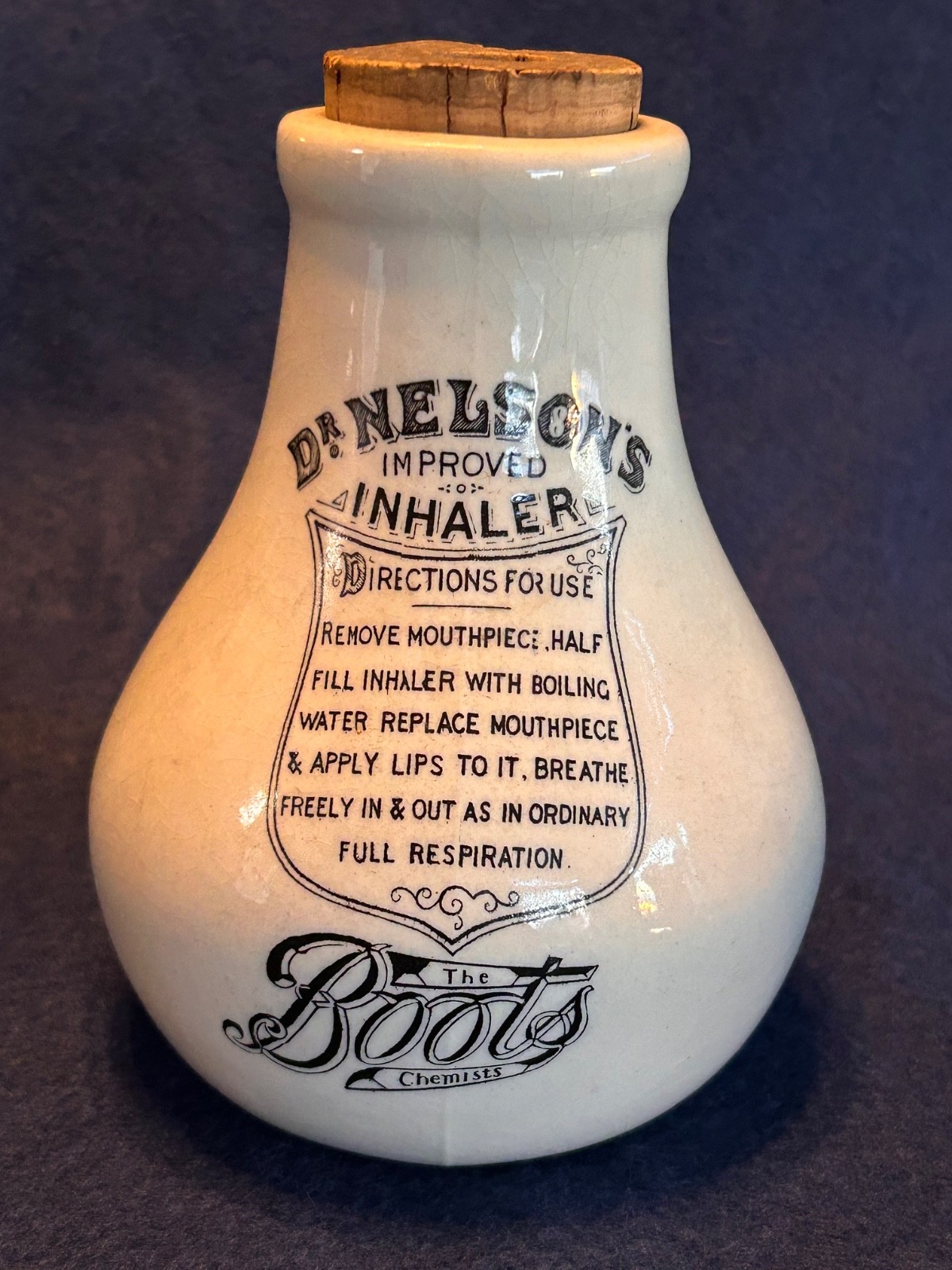 Vintage Dr Nelson\'s Improved Inhaler Boots Chemists Ceramic England Apothecary