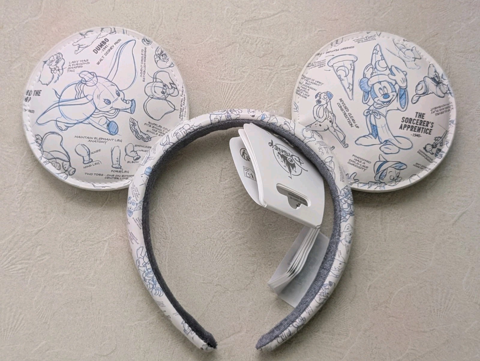 Disney Parks Animation Sketchbook Fantasia, Dumbo, Pinocchio Ears Headband New