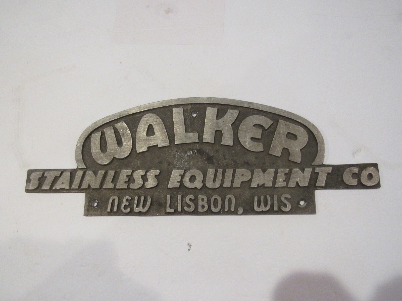Vintage Walker Stainless Equipment Co. Emblem Metal Original New Lisbon WI