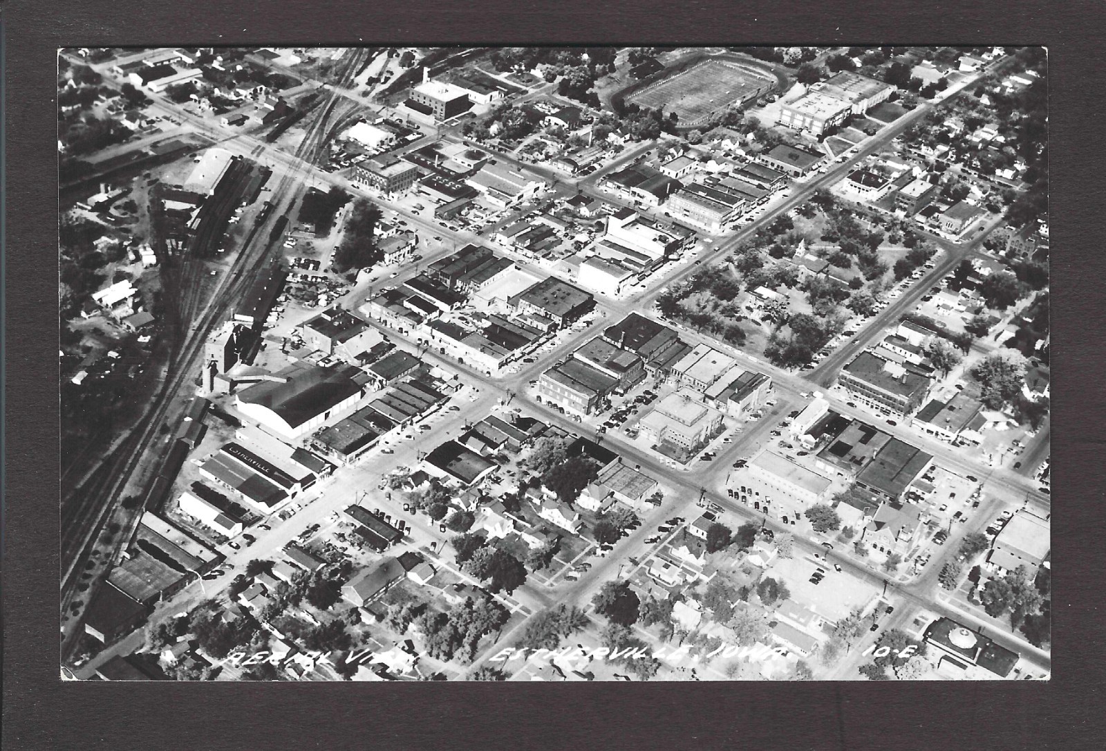 Estherville Iowa IA 1940s RPPC Aerial View of Town, Highway & Business District