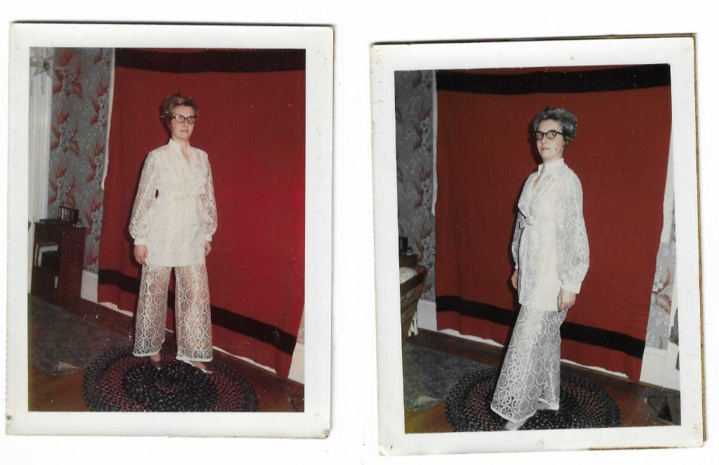 Vintage Photos lot of 2 lady fashion retro modeling woman clothing white lace