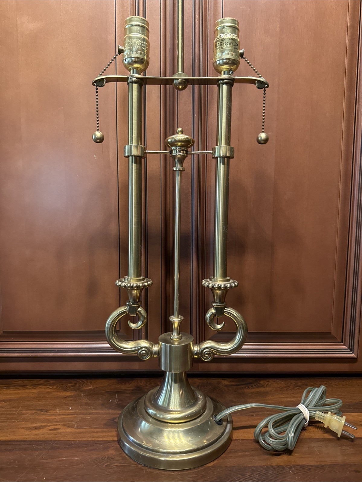 Vintge Stiffel Solid Brass Double Bulb Pull Chain Lamp