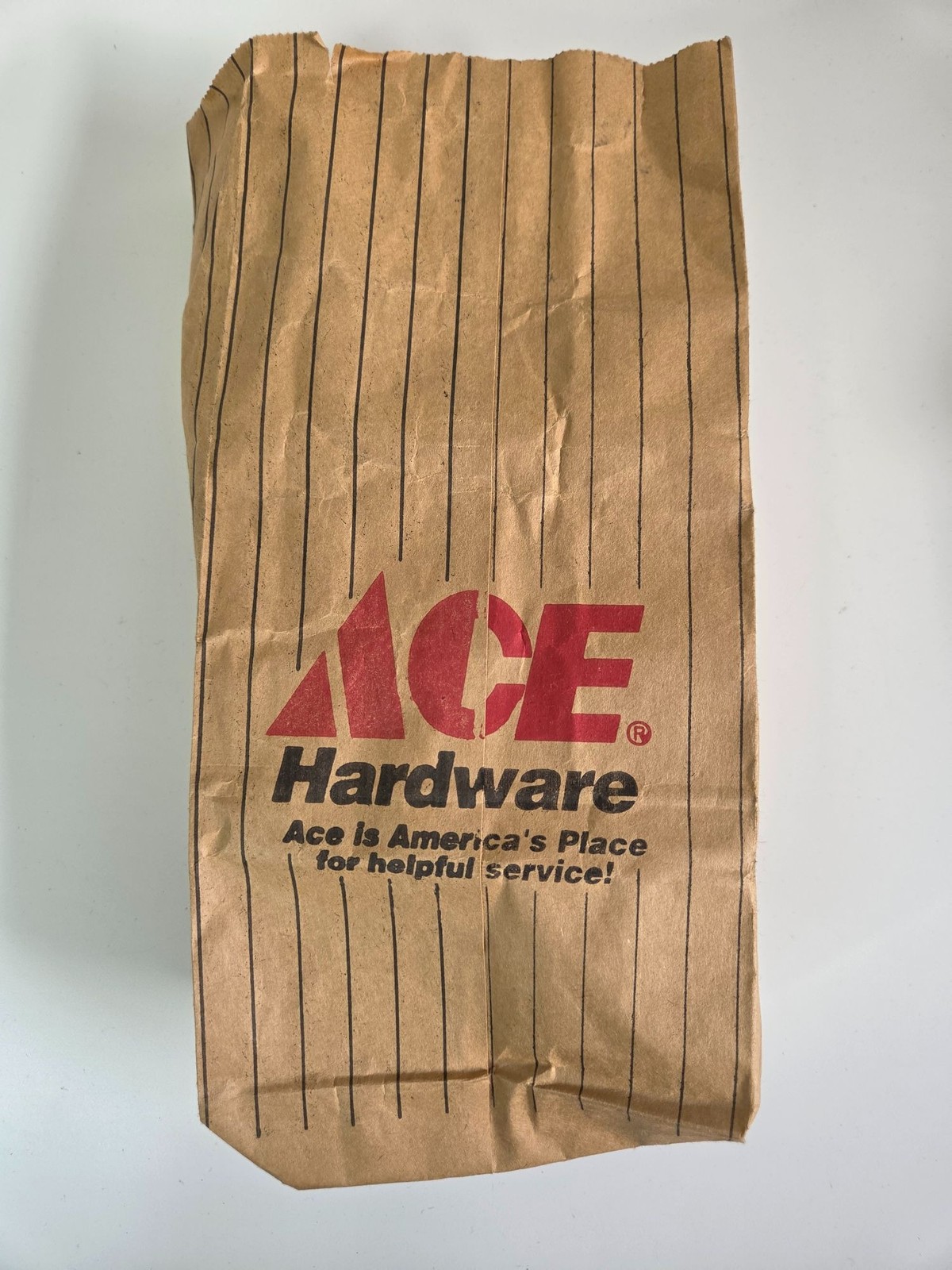 Vtg Ace Hardware Brown Paper Bag 1960s Slogan Striped Retro Branding Packaging Vtg Ace Hardware Brown Paper Bag 1960s Slogan Striped Retro Branding Packaging