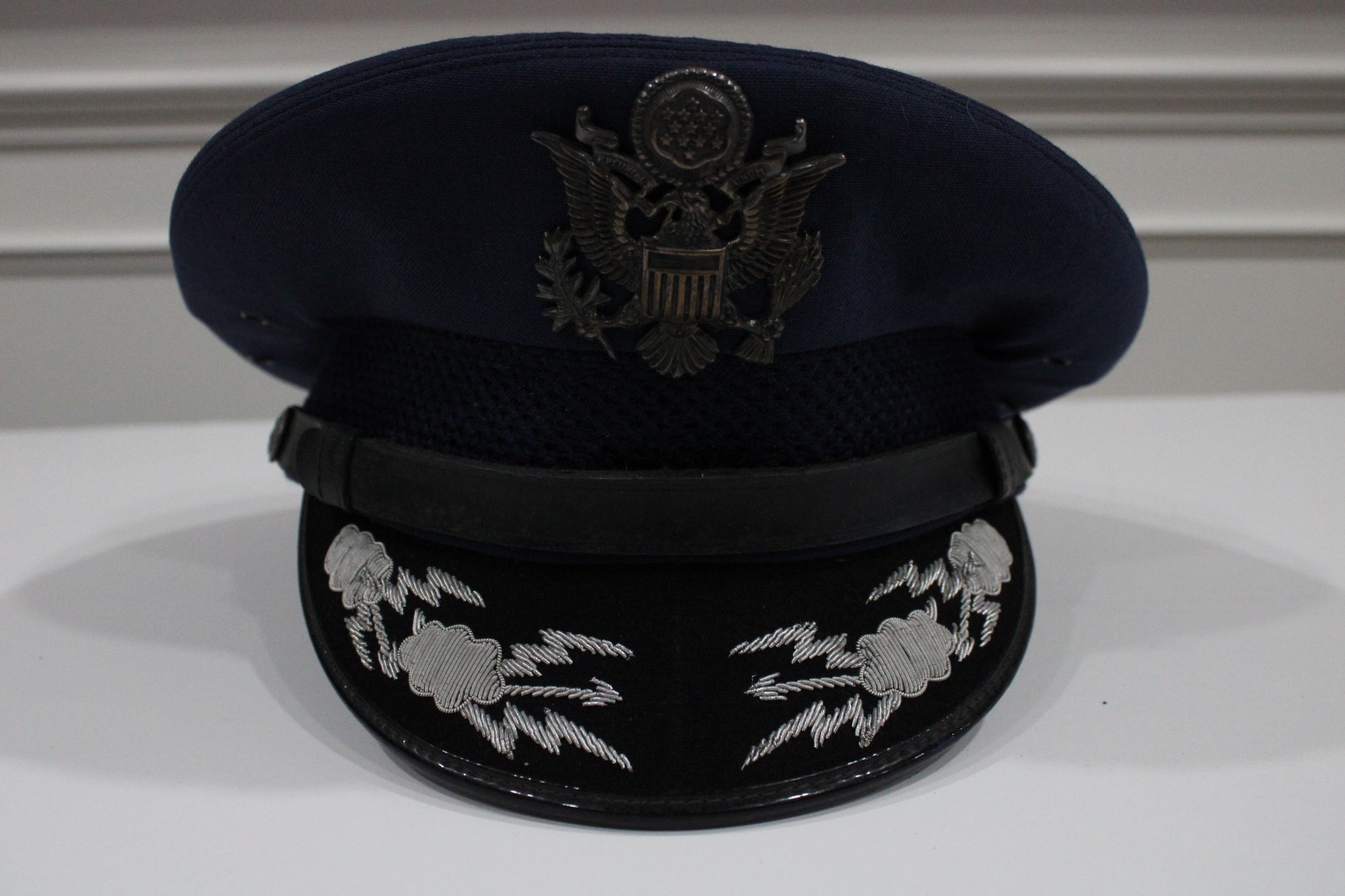Vintage USAF Dress Blue Cap Silver Embroidered Visor W J Soltis Named Hat 7 1/8 Vintage USAF Dress Blue Cap Silver Embroidered Visor W J Soltis Named Hat 7 1/8
