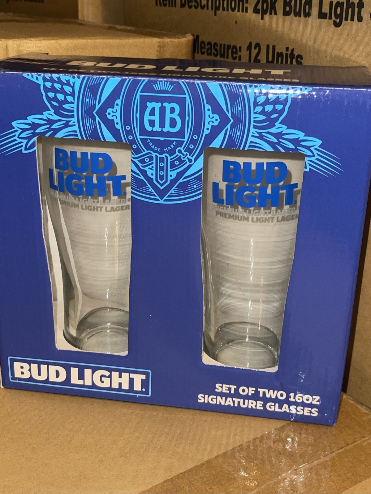 Anheuser-Busch Bud Light Two 16 oz Signature Beer Glasses New Rare Collectible Anheuser-Busch Bud Light Two 16 oz Signature Beer Glasses New Rare Collectible