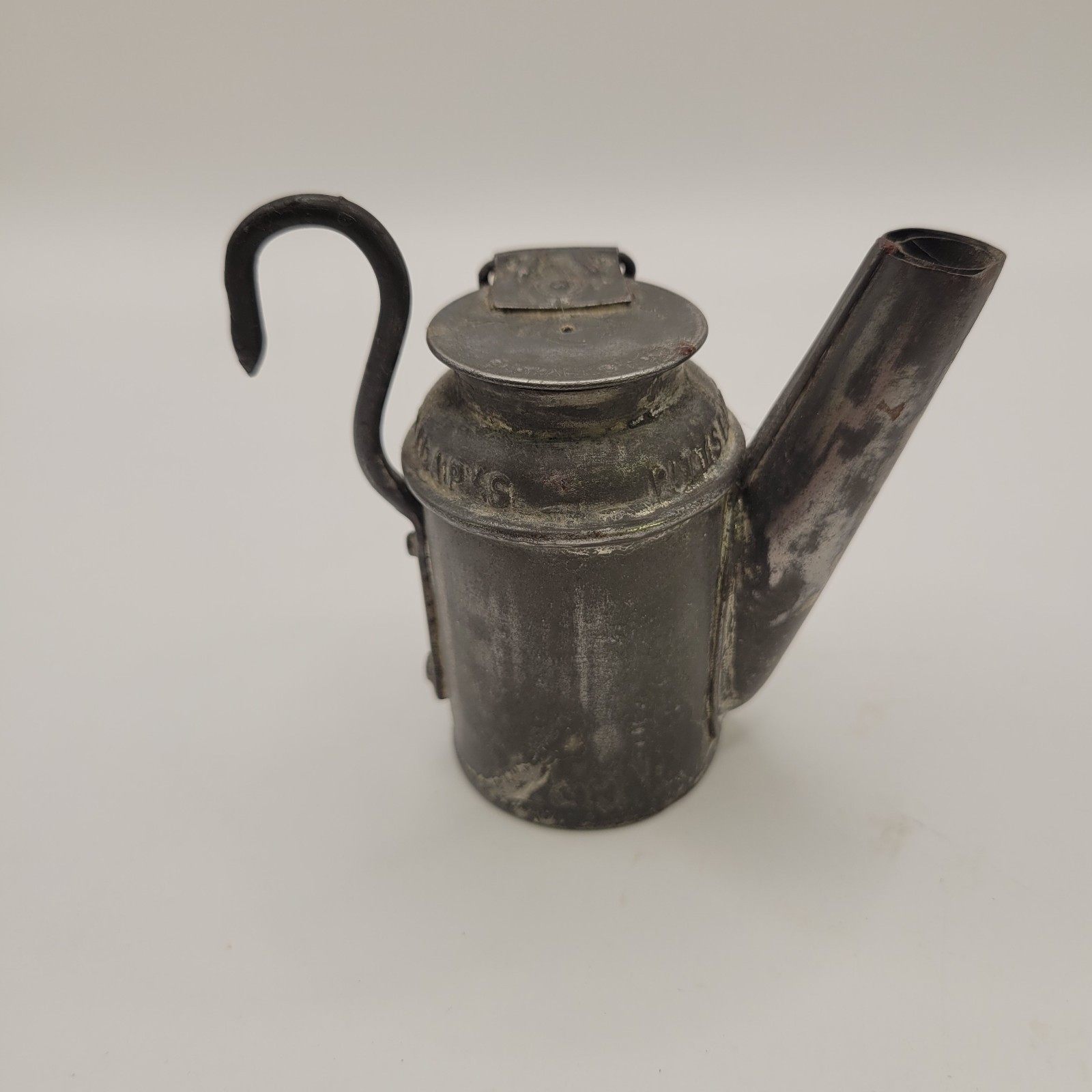 VTG 1800\'S DUNLAP\'S PITTSBURGH COAL MINERS EMBOSSED OIL WICK LANTERN SHORT SPOUT