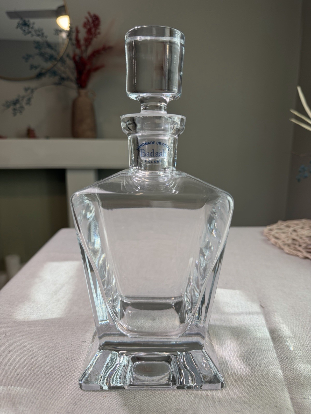 NEW Badash Crystal Regal Square Whiskey Decanter K974 Handmade Poland 10” NIB