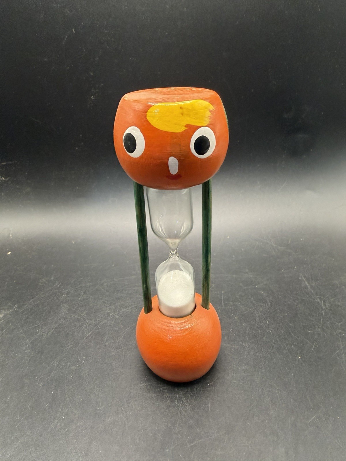 VTG Florida Anthromorphic Orange Painted Faces Small Wooden Egg Timer Souvenir