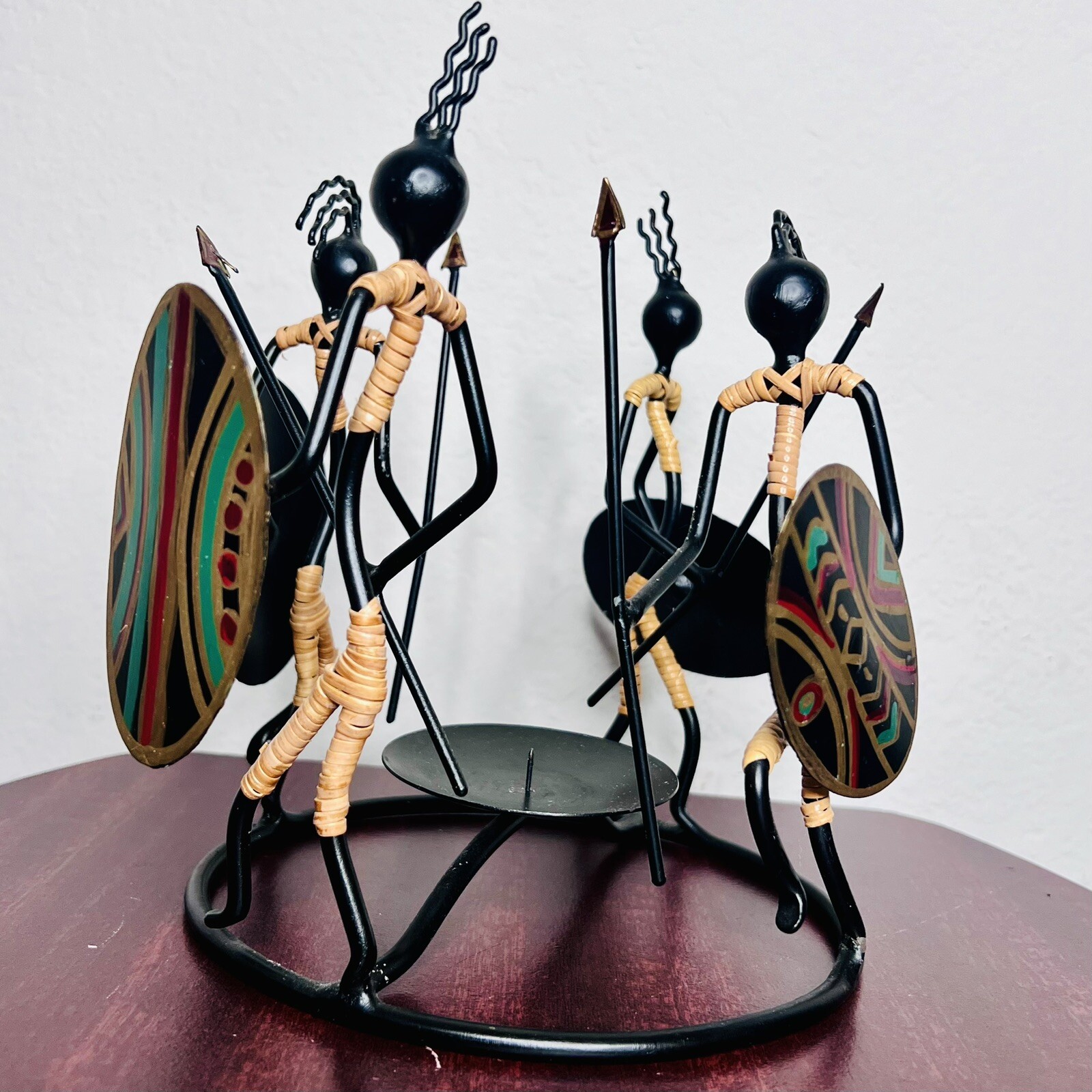 Vintage African Kenyan Warriors Metal Candleholder