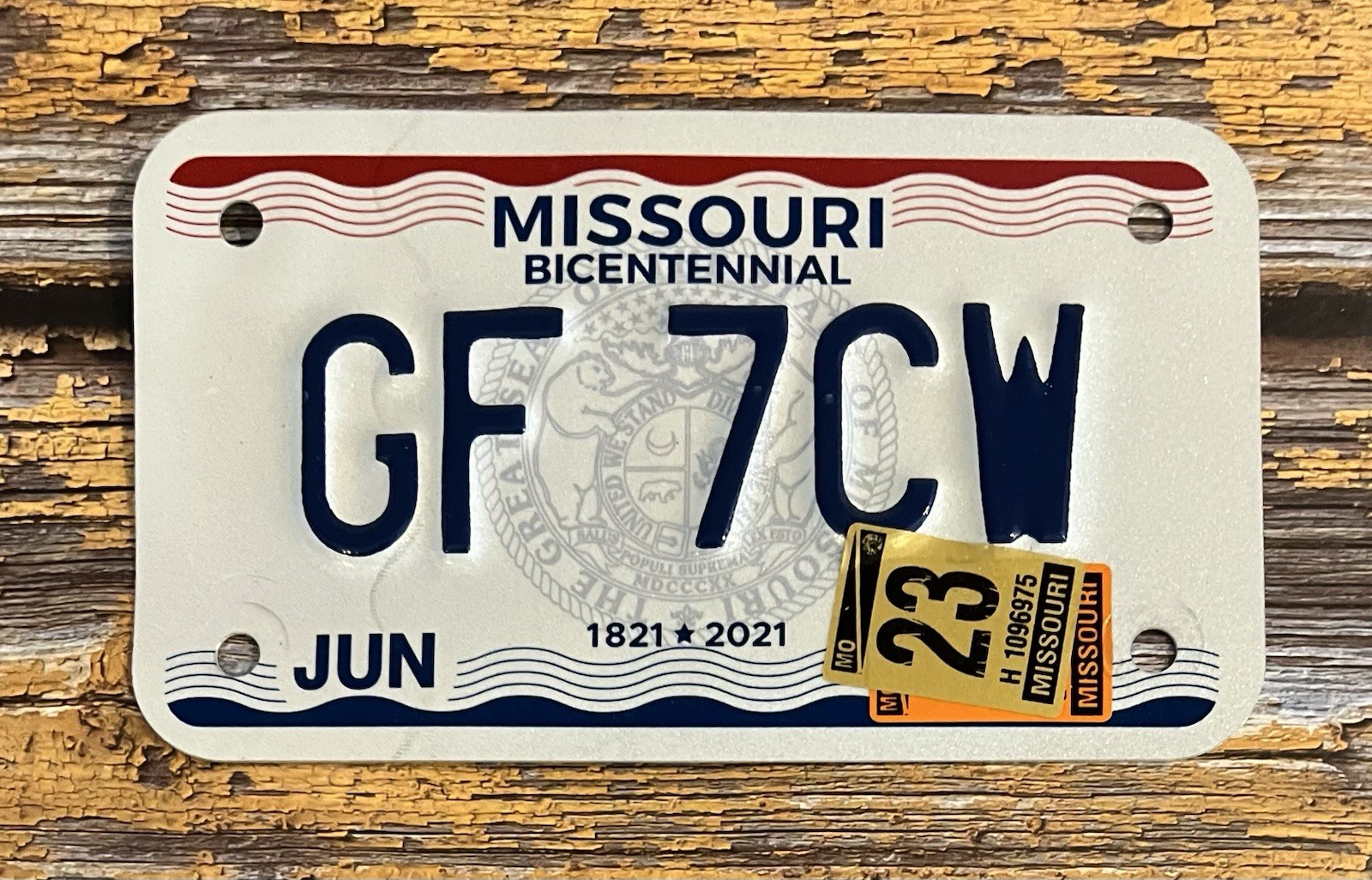2023 Missouri Motorcycle License Plate GF 7CW