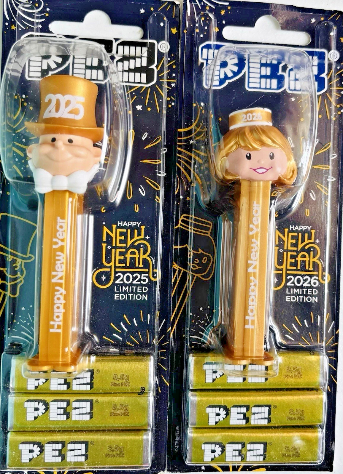 2 PEZ 2025 GOLDEN GROOM & 2026 GOLD PRESENTER GIRL Happy New Year European MOC