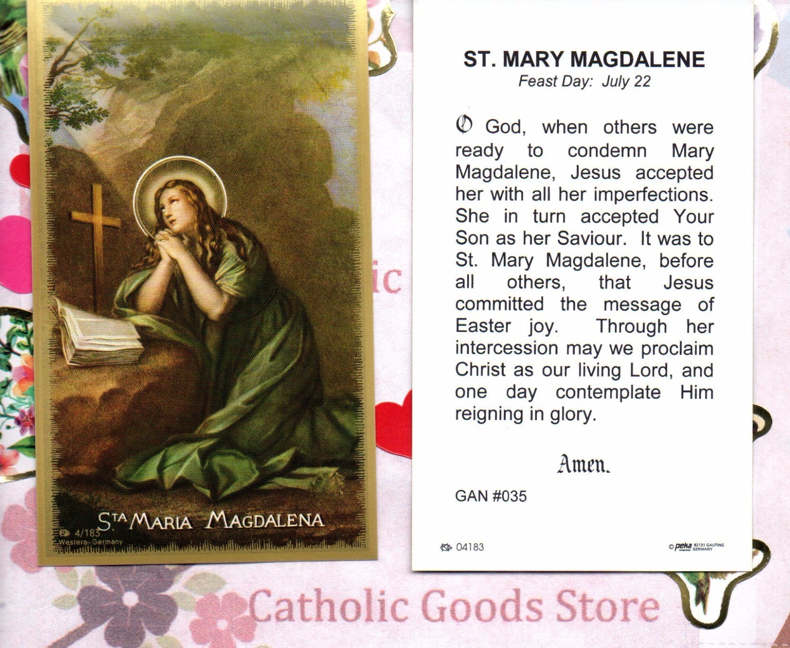 Saint St. Mary Magdalene with Prayer -  Paperstock Holy Card GAN