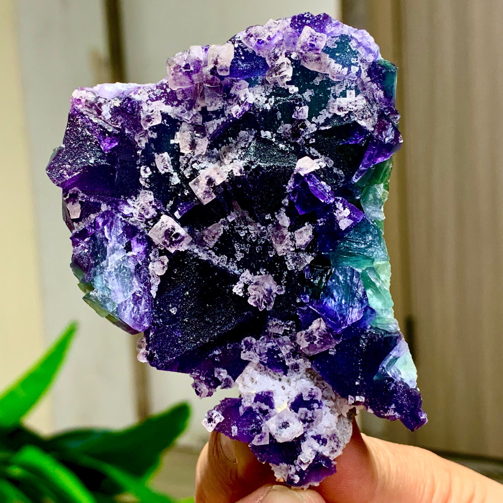 146G Rare Transparent Purple Green Cube Fluorite Mineral Crystal Specimen/China