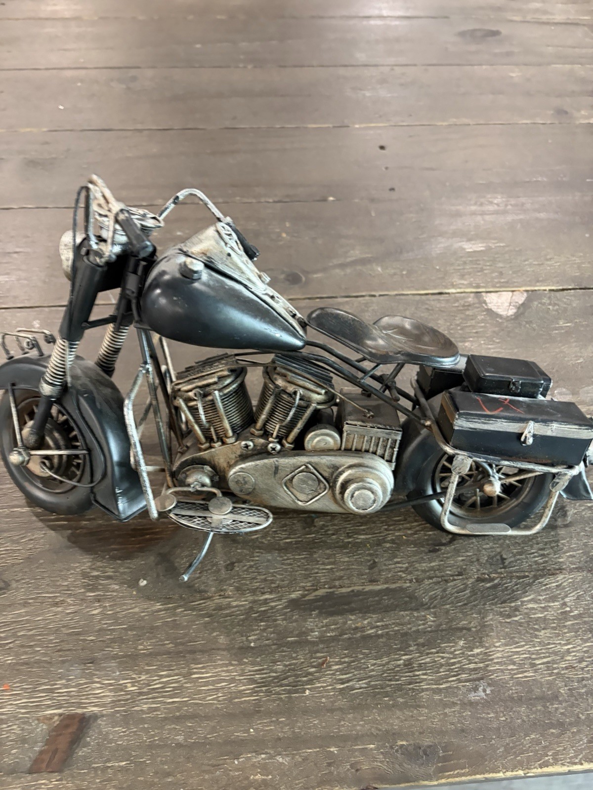 Vintage All Metal 1950\'s HD Style Motorcycle Folk Art 14” Long Replica