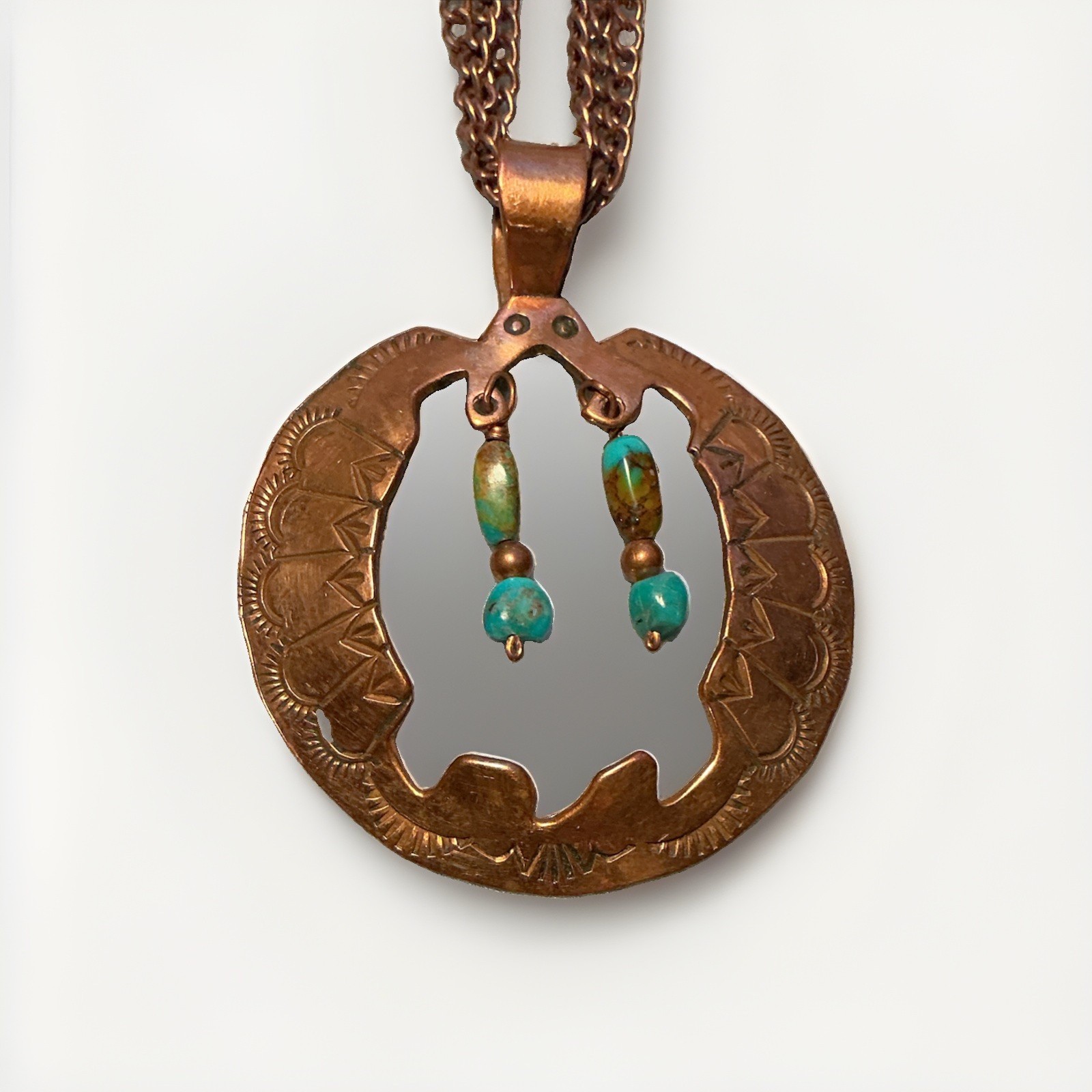 VINTAGE 1940'S NAVAJO/DINE Stamped COOPER Necklace w Dangling Turquoise Stones VINTAGE 1940'S NAVAJO/DINE Stamped COOPER Necklace w Dangling Turquoise Stones