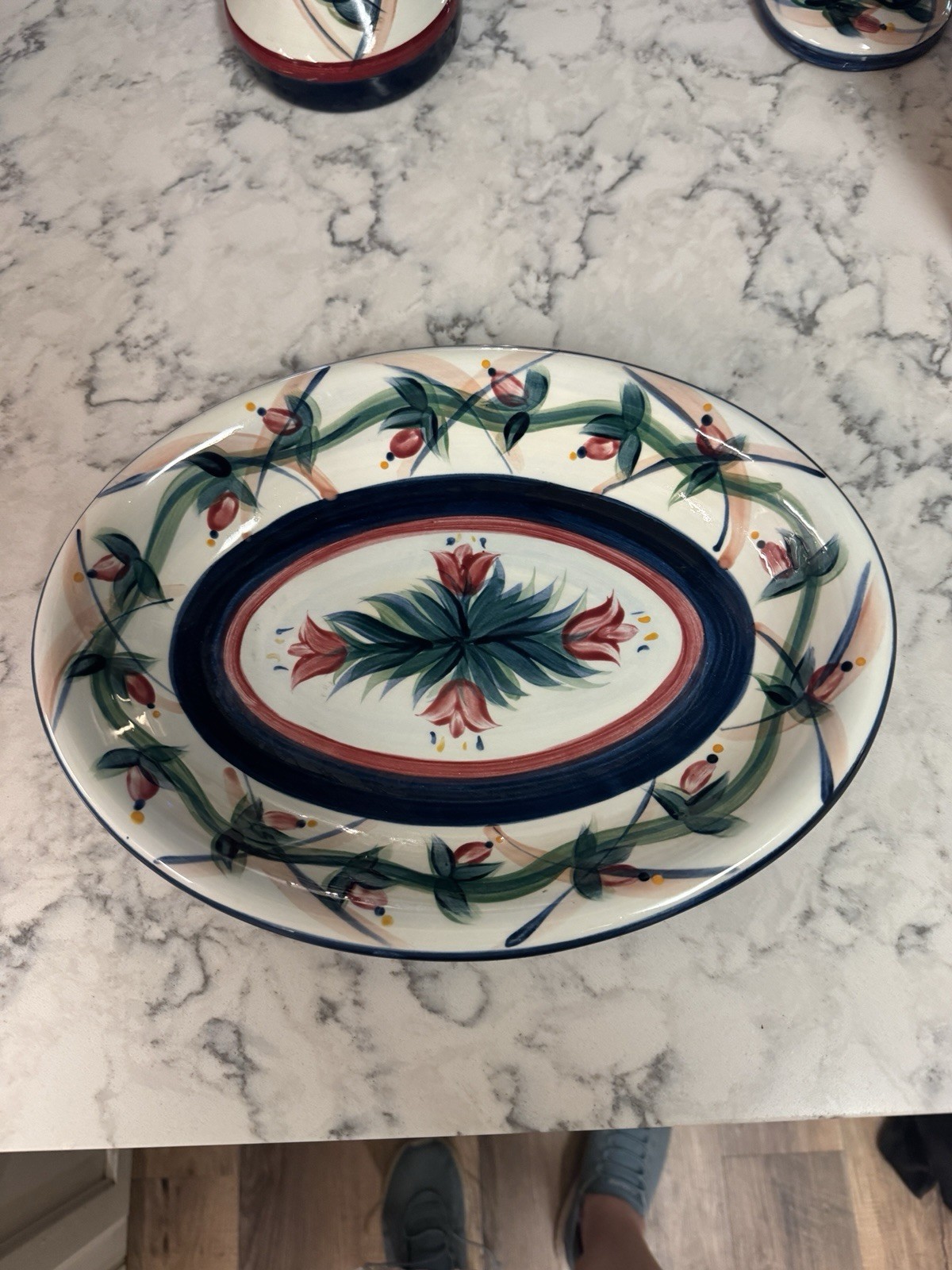 VTG Oval Platter  Ceramic Hand Painted Pottery Signed P Silkotch Date 1992