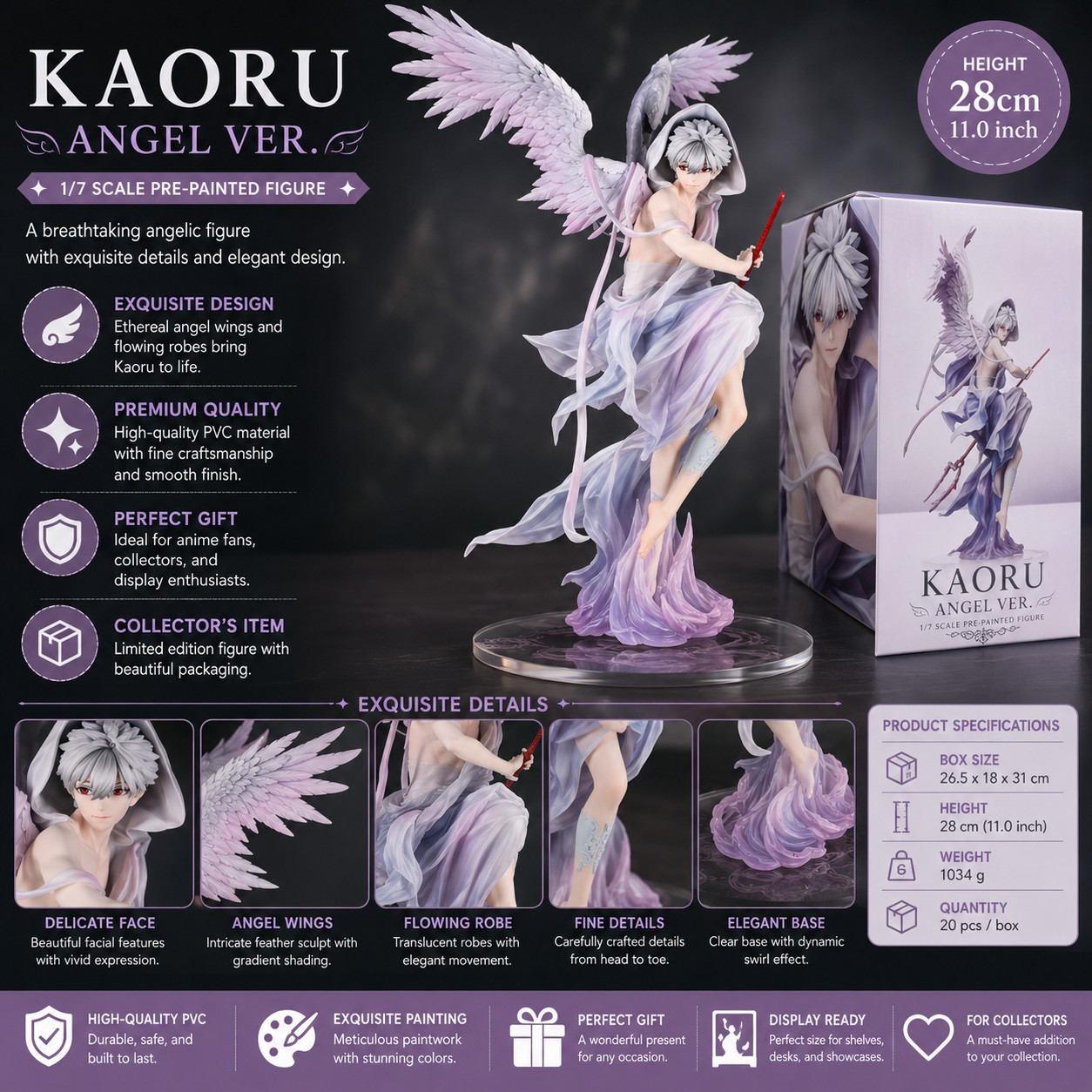 Evangelion Kaworu Nagisa Angel 28cm 1/7 Scale PVC Anime Figure Evangelion Kaworu Nagisa Angel 28cm 1/7 Scale PVC Anime Figure