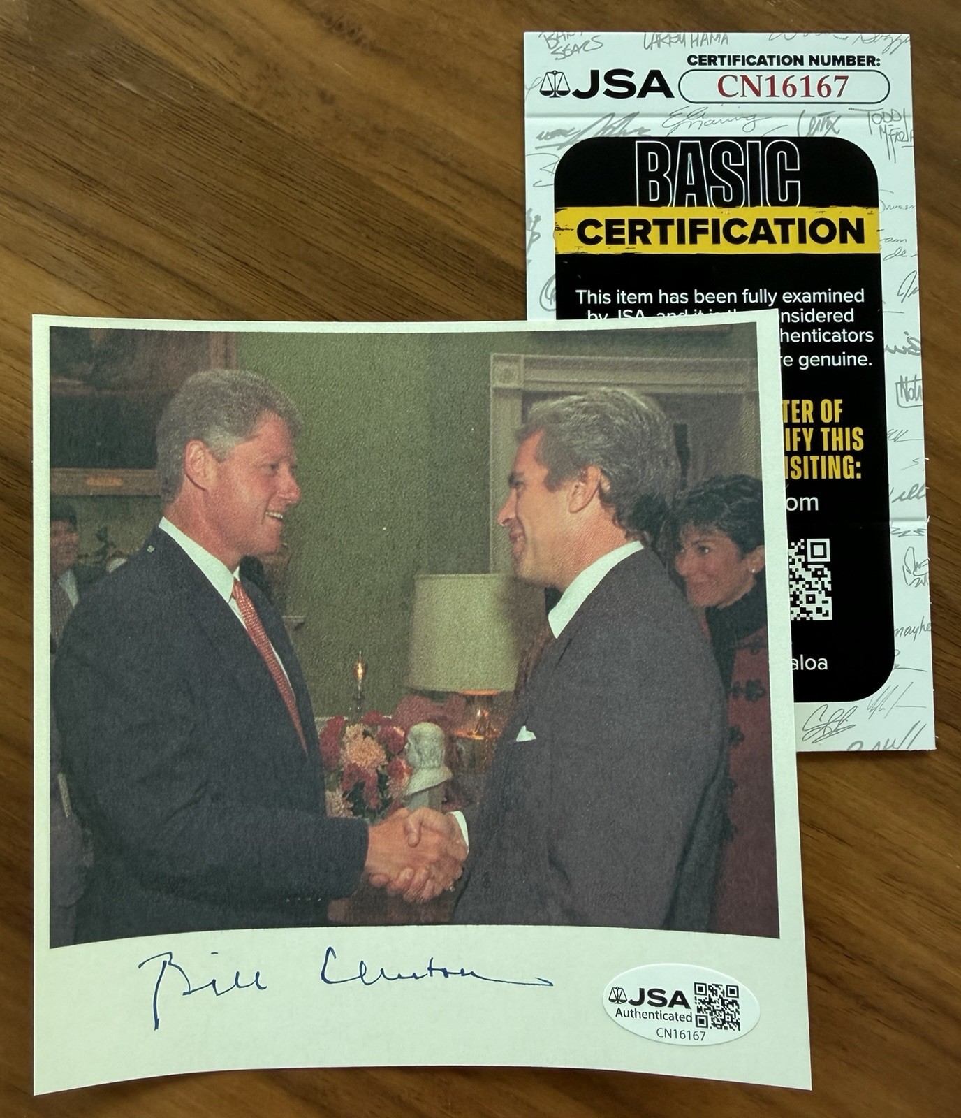Bill Clinton Signed Photo Print w Jeffrey Epstein JSA COA 42nd President 