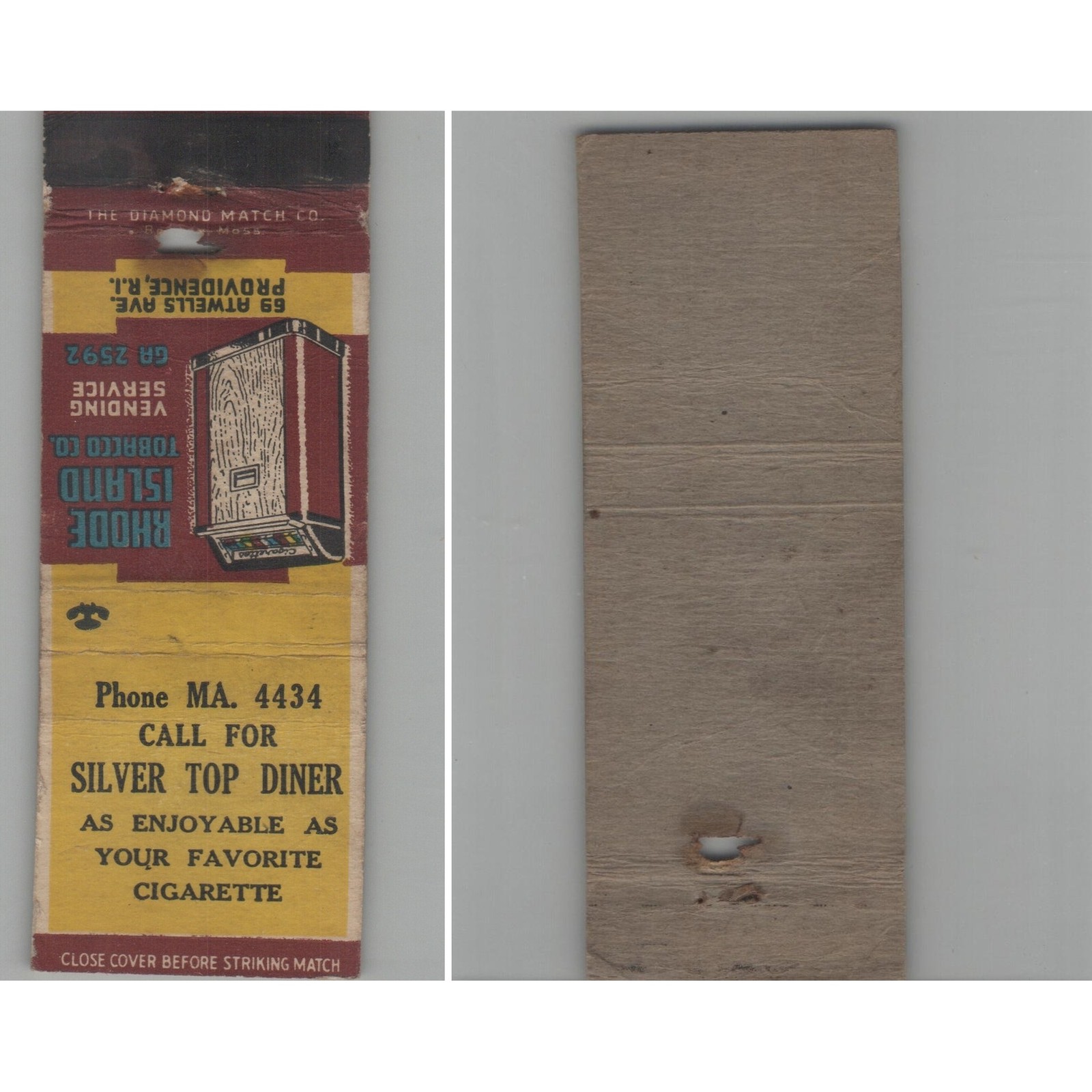 Matchbook Cover Silver Top Diner Restaurant Providence RI