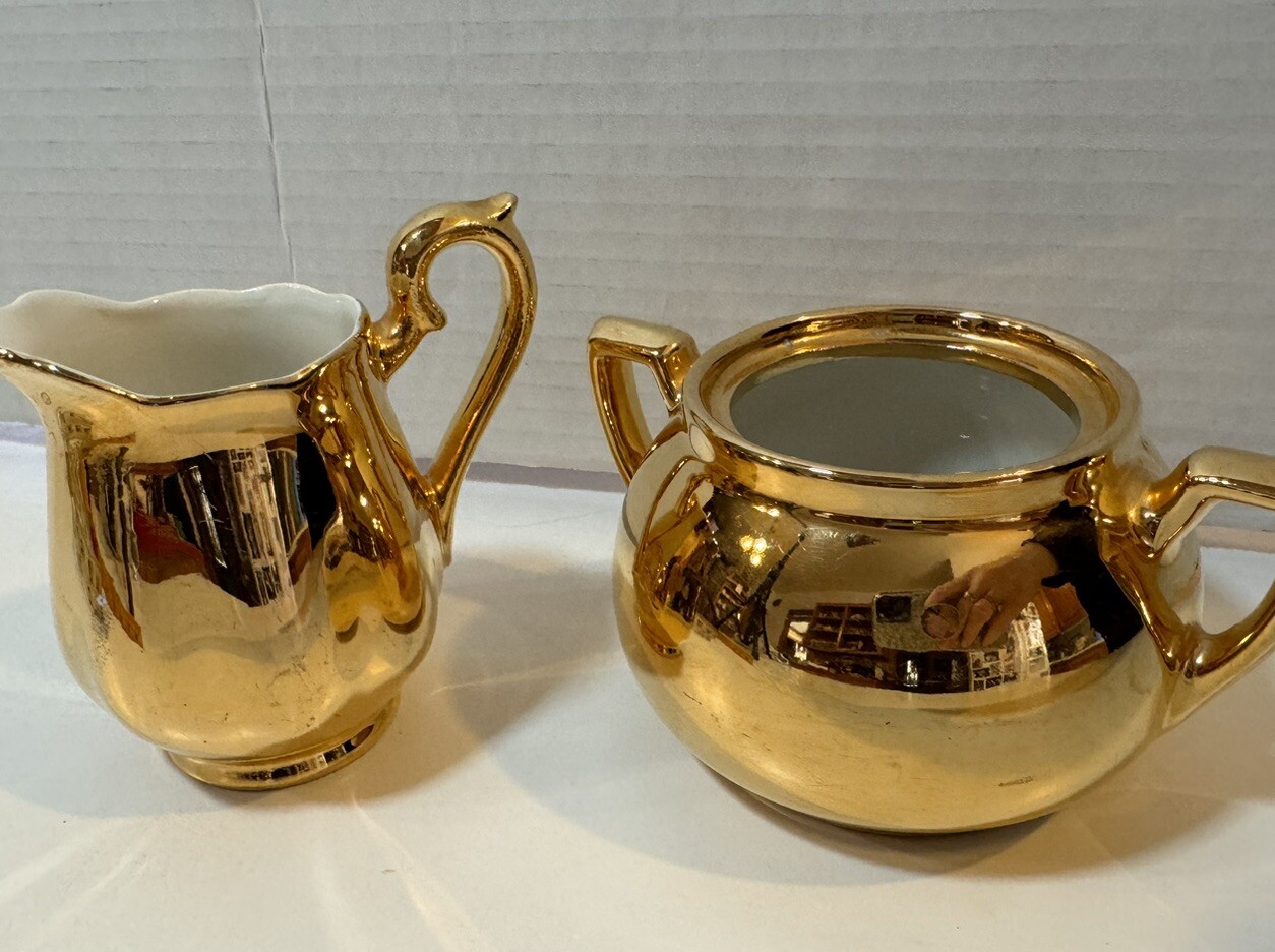 Hall Vintage Golden Glo China Sugar and Creamer Rare 320 & 3324 Collectible