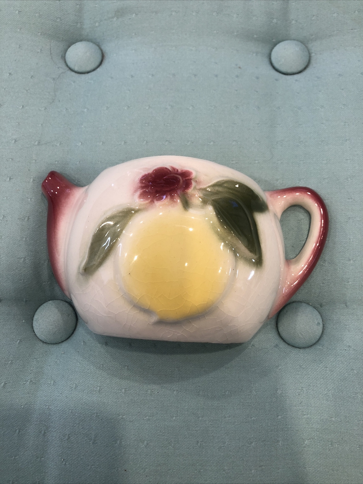 Vintage Tea Pot Wall Pocket Pottery 1940’s 50’s Flower Yellow And Pink
