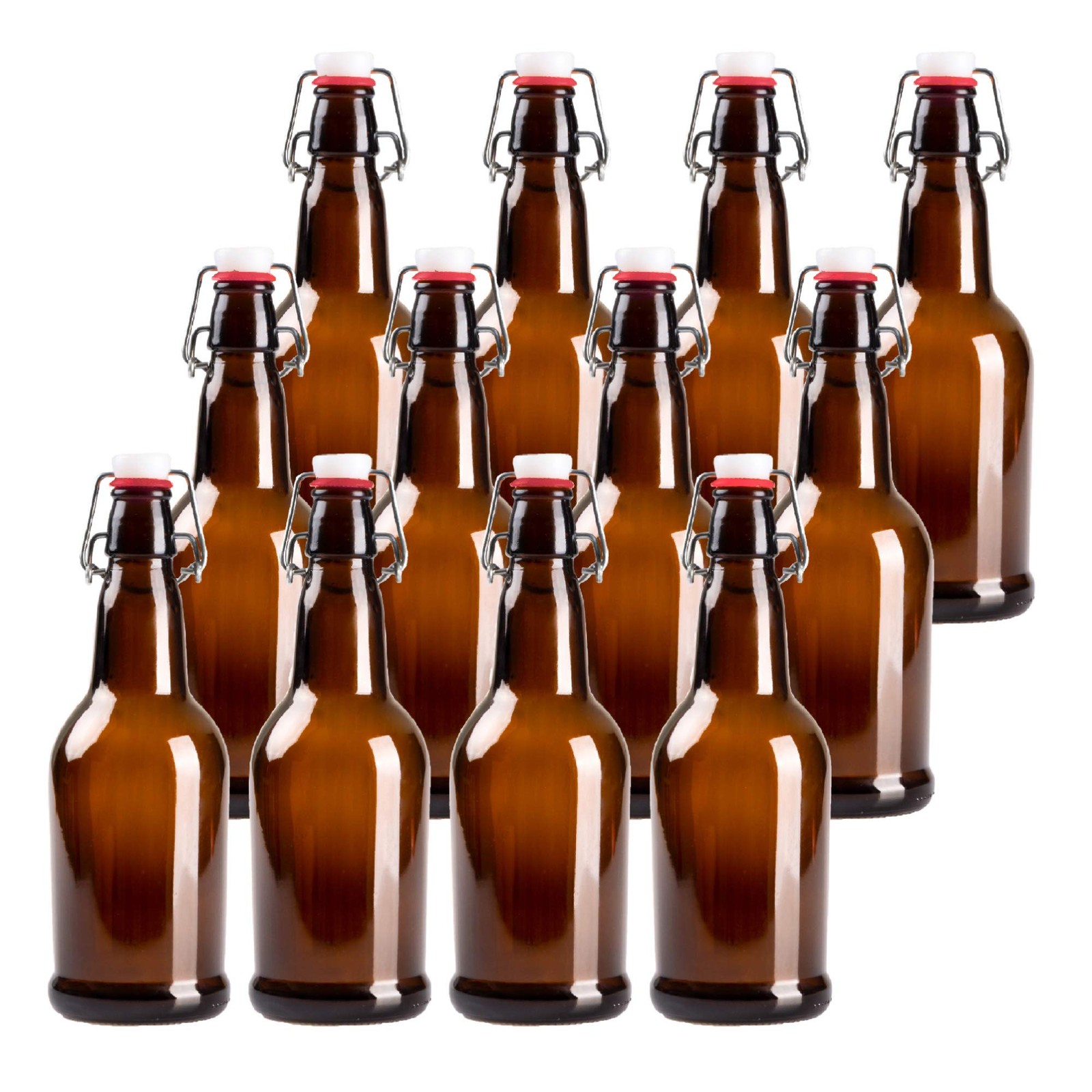 16oz Amber Glass Beer Bottles for Home Brewing - 12 Pack with Flip Caps - Family