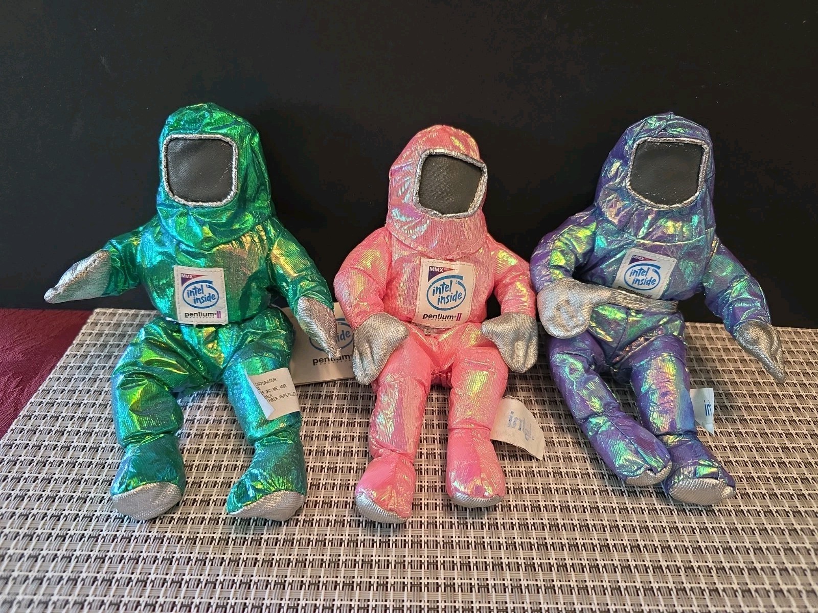 Intel Inside Pentium II Astronaut Plush Dolls Lot of  3 Green, Blue, Pink