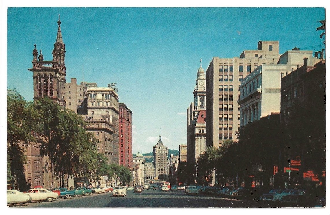 Albany New York c1950's State Street business district, vintage car