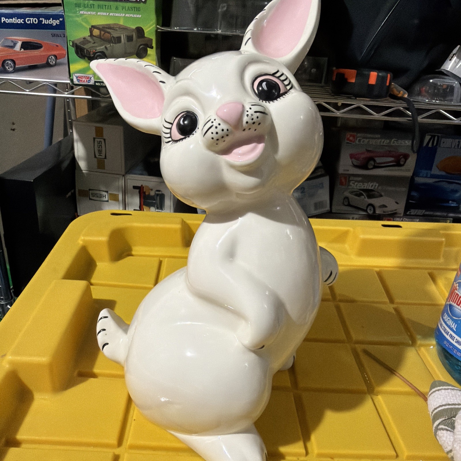 Vintage Ceramic Easter Bunny 1970s 14 Tall Hand Painted Big Eyes Rabbit Rare Pin