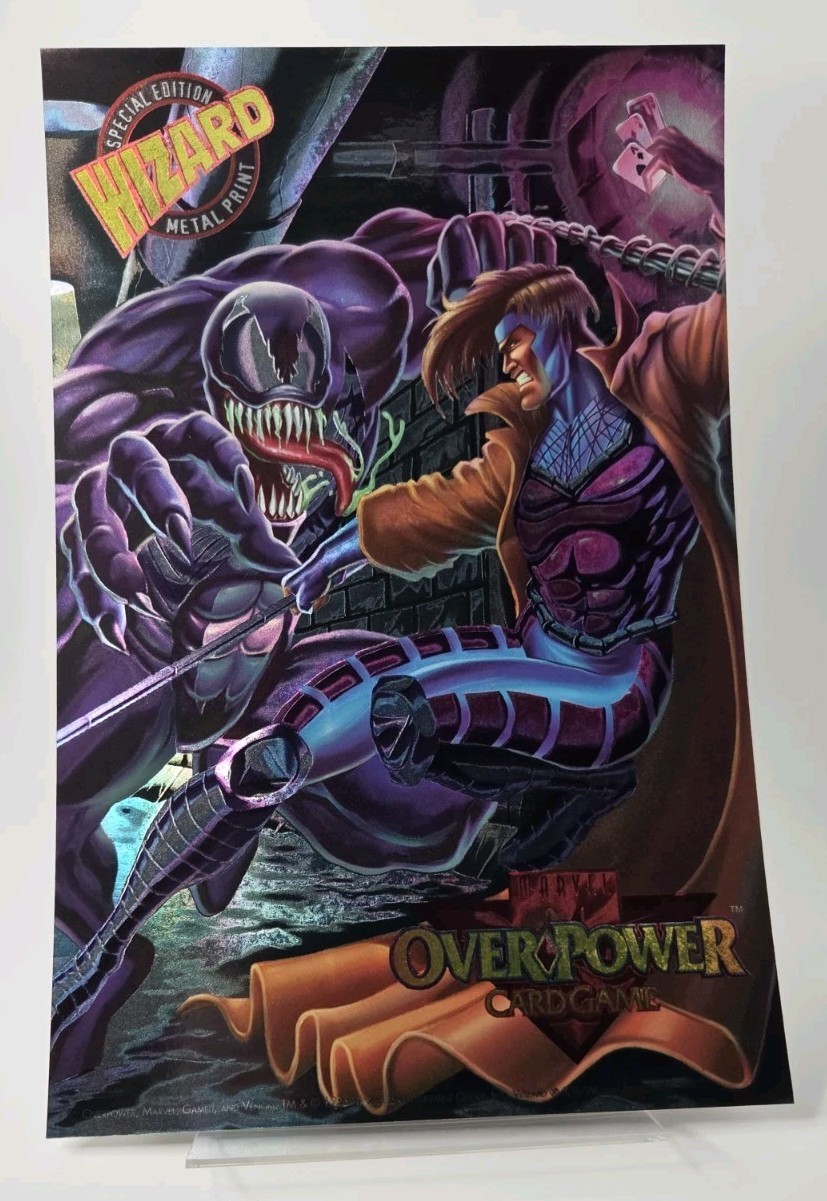 1995 Wizard Metal Print Marvel Overpower Gambit Venom Jumbo Card 6.5x10