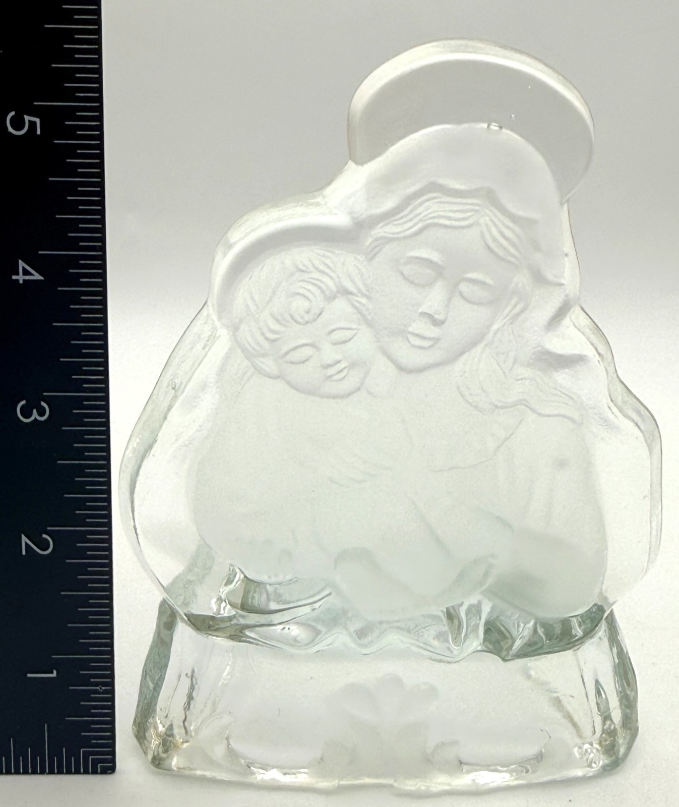 Candle Holder Virgin Mary & Child Jesus Clear & Frosted Glass Religious Vintage