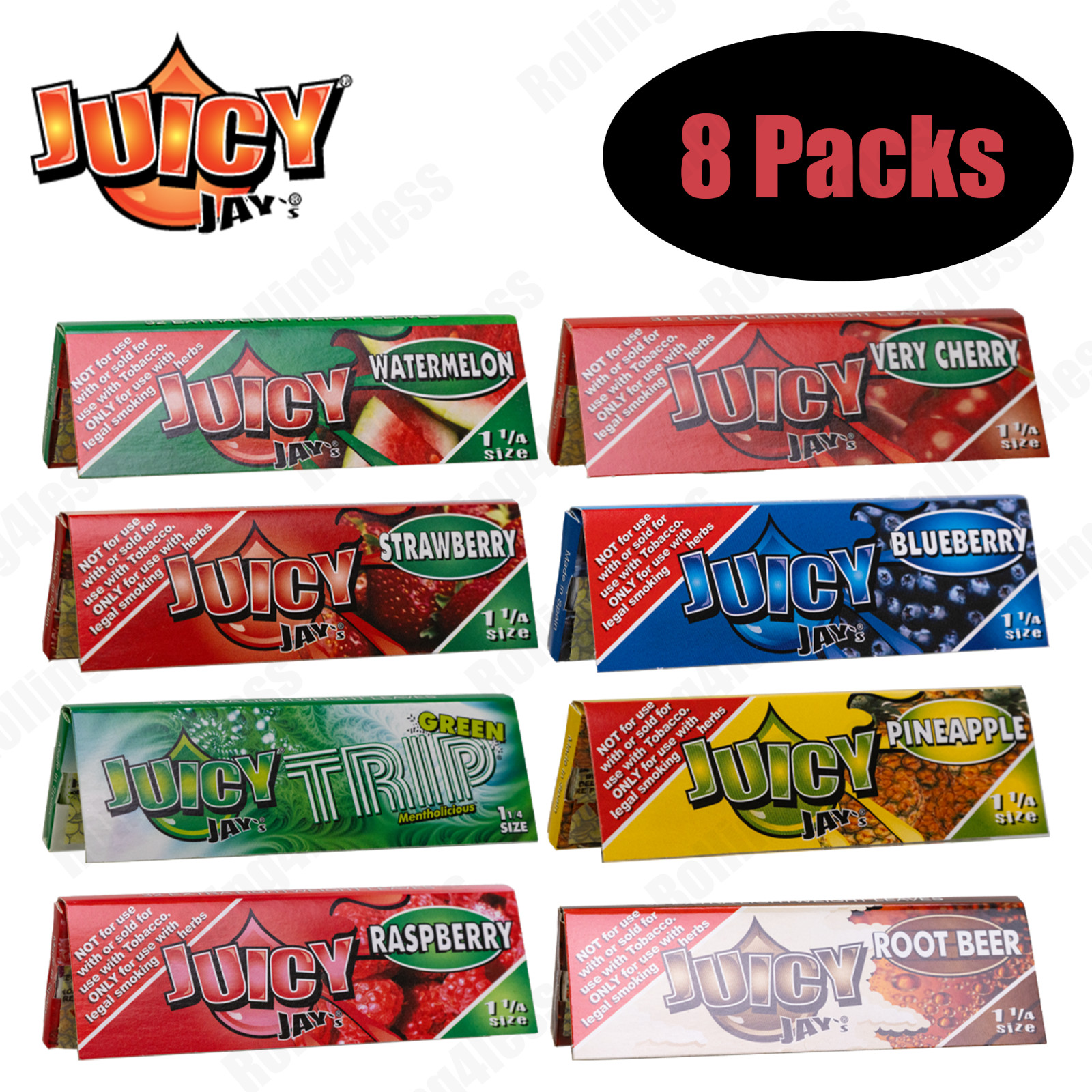 Juicy Jay's 1 1/4 Flavored Rolling Papers Combo A - 8 Packs (256 Leaves)