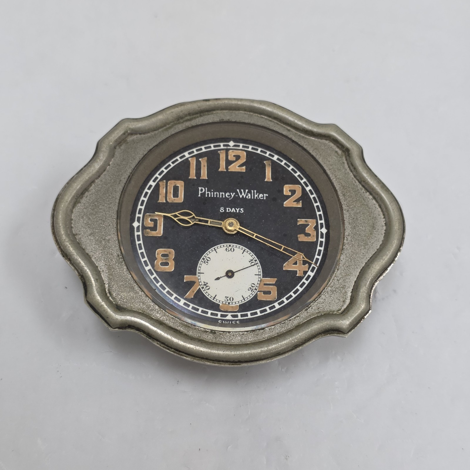 Antique Phinney Walker 8 Day Swiss Mechanical Clock Automobile Car Rim Wind Rare