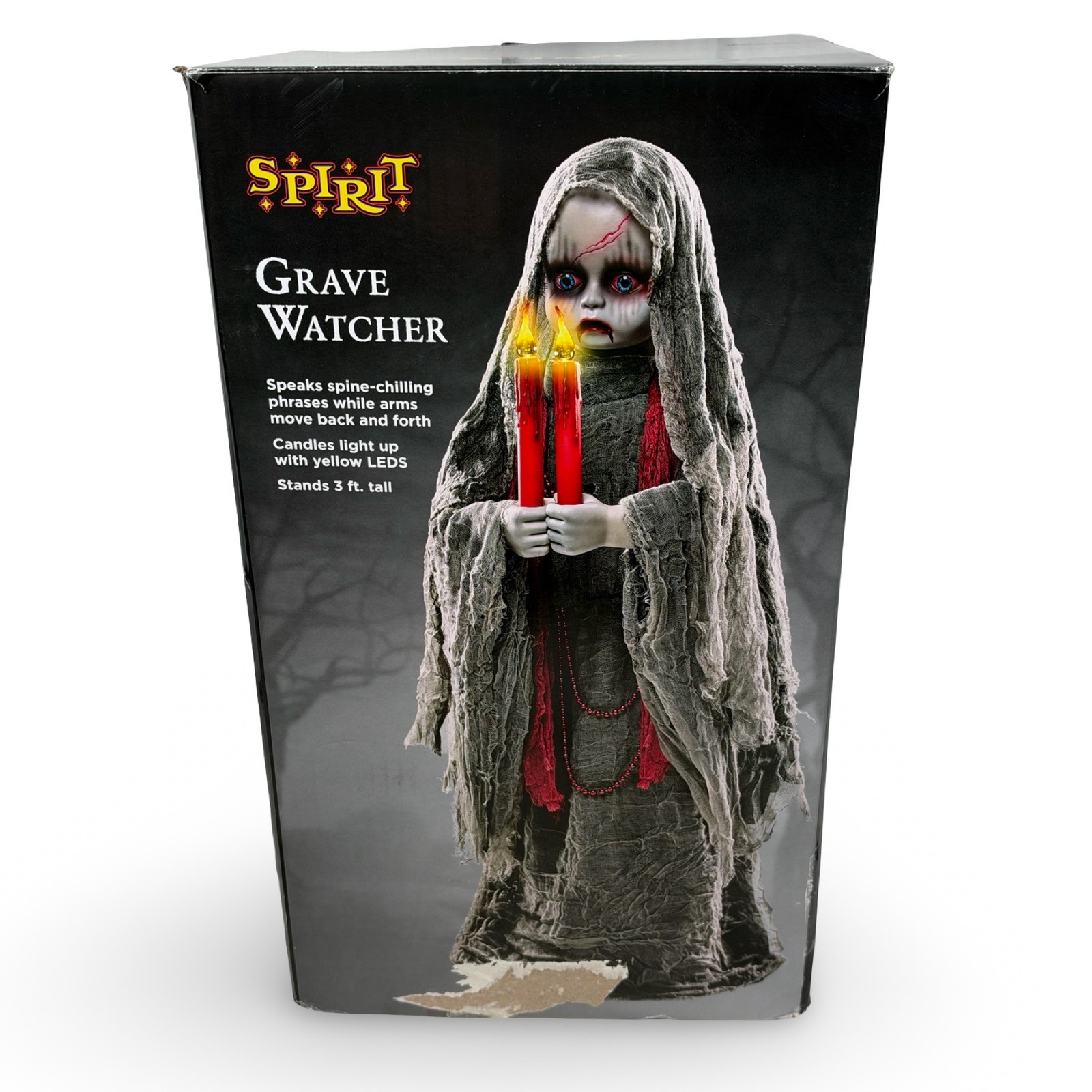 Spirit Halloween Grave Watcher 3ft Animated Prop Gray Red LED Light Up Sound