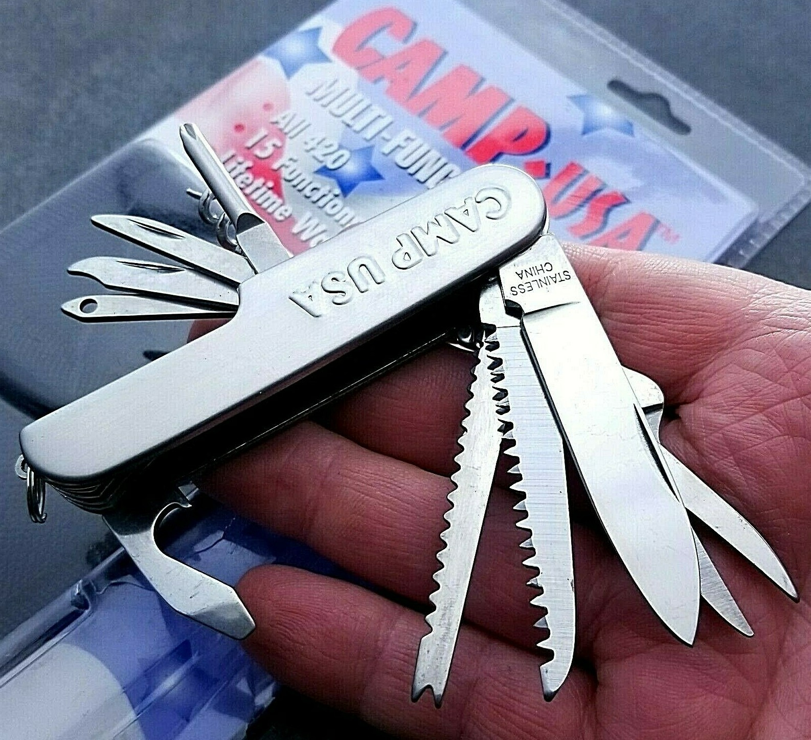 CAMP USA KNIFE KNIVES MADE IN CHINA 1990'S MULTI FUNCTION FOLDING POCKET SHEATH