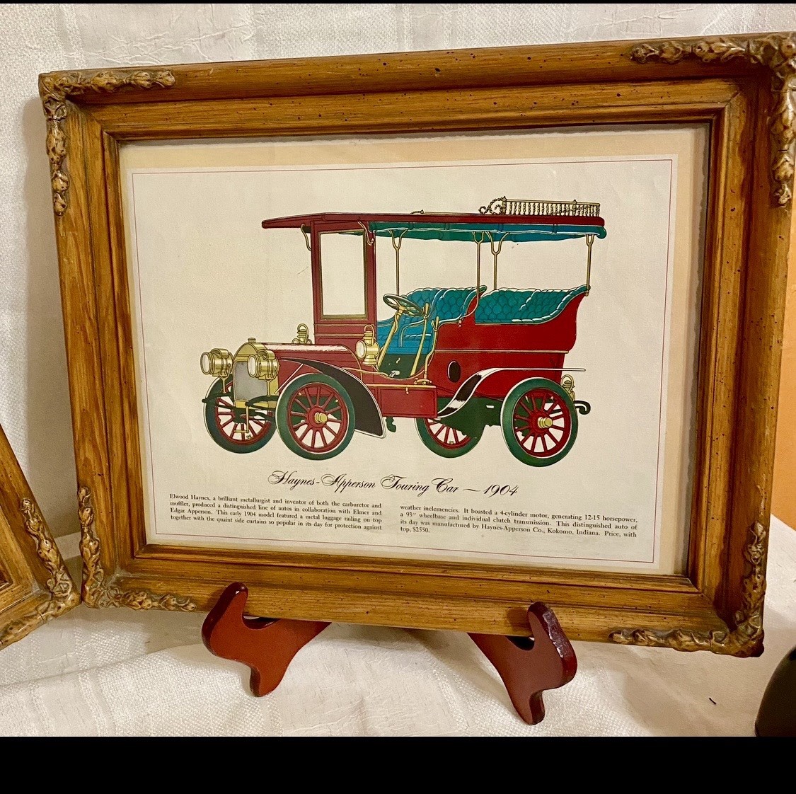 2 1950s Framed Automobile Prints Clarence P. Hornung Brass Era Automobiles